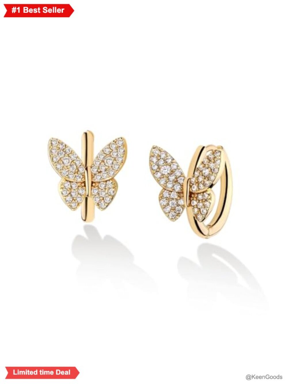 14k Gold Plated Huggie Hoop Earrings Cubic Zirconia Butterfly Dainty